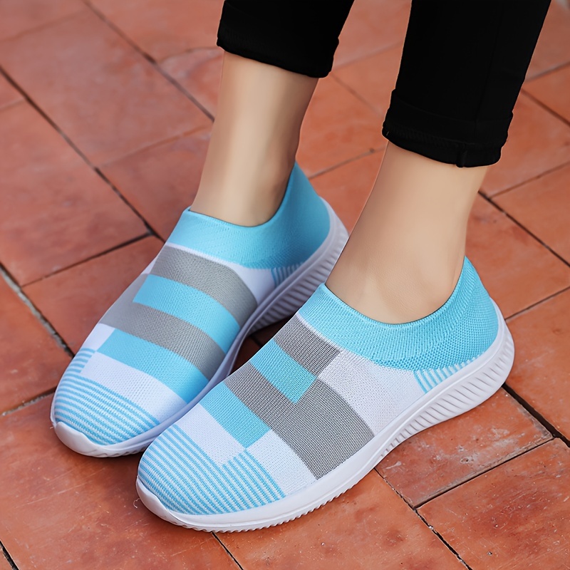 womens breathable knit sneakers casual slip on outdoor shoes comfortable low top shoes details 7