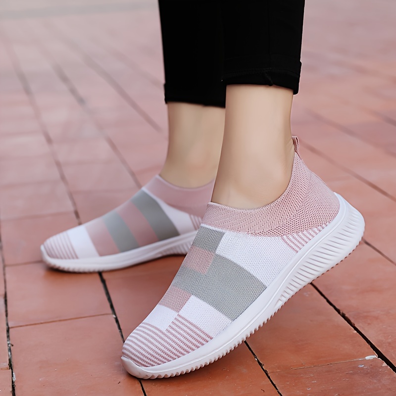 womens breathable knit sneakers casual slip on outdoor shoes comfortable low top shoes details 8