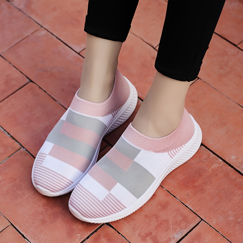 womens breathable knit sneakers casual slip on outdoor shoes comfortable low top shoes details 9