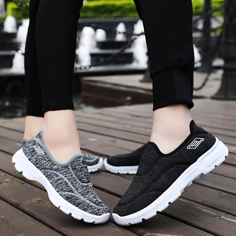 womens solid color casual sneakers slip on soft sole flat breathable shoes lightweight low top walking shoes details 3