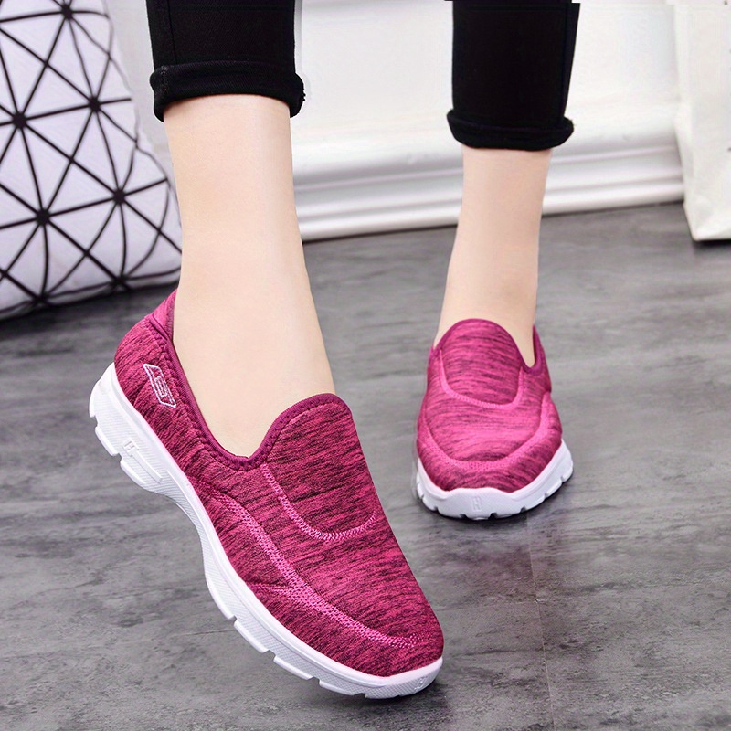 womens solid color casual sneakers slip on soft sole flat breathable shoes lightweight low top walking shoes details 4