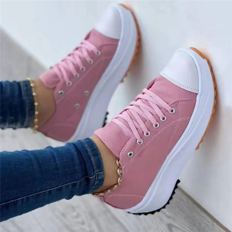 womens casual platform canvas sneakers candy color lace up low top sports shoes all match walking trainers details 0