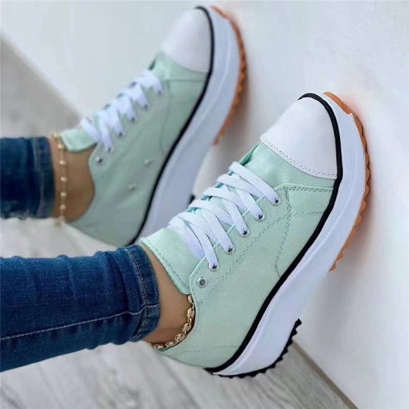 womens casual platform canvas sneakers candy color lace up low top sports shoes all match walking trainers details 3