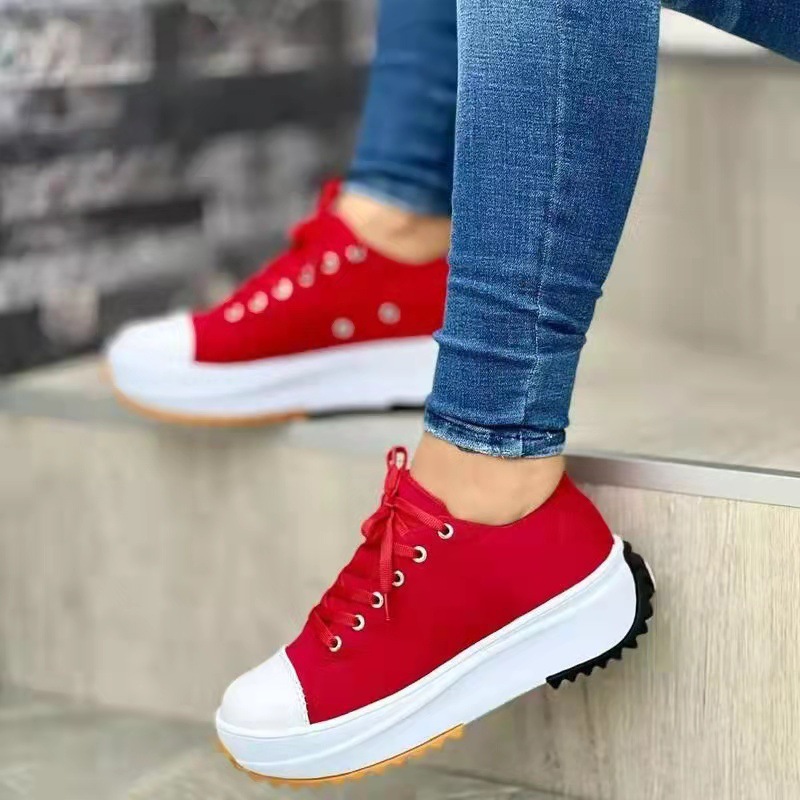 womens casual platform canvas sneakers candy color lace up low top sports shoes all match walking trainers details 11