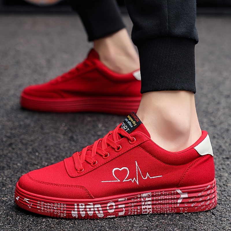 womens solid color casual sneakers heart print lace up platform skate shoes low top valentines day shoes details 1