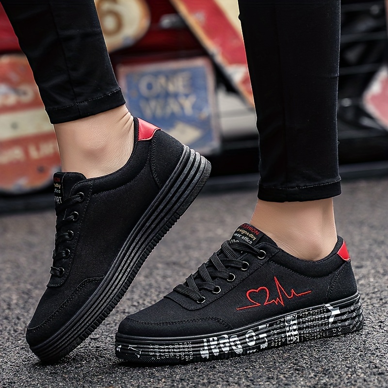 womens solid color casual sneakers heart print lace up platform skate shoes low top valentines day shoes details 5