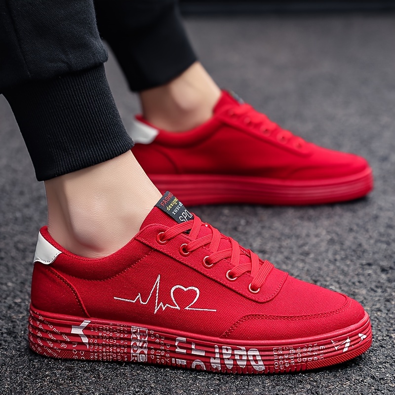 womens solid color casual sneakers heart print lace up platform skate shoes low top valentines day shoes details 6