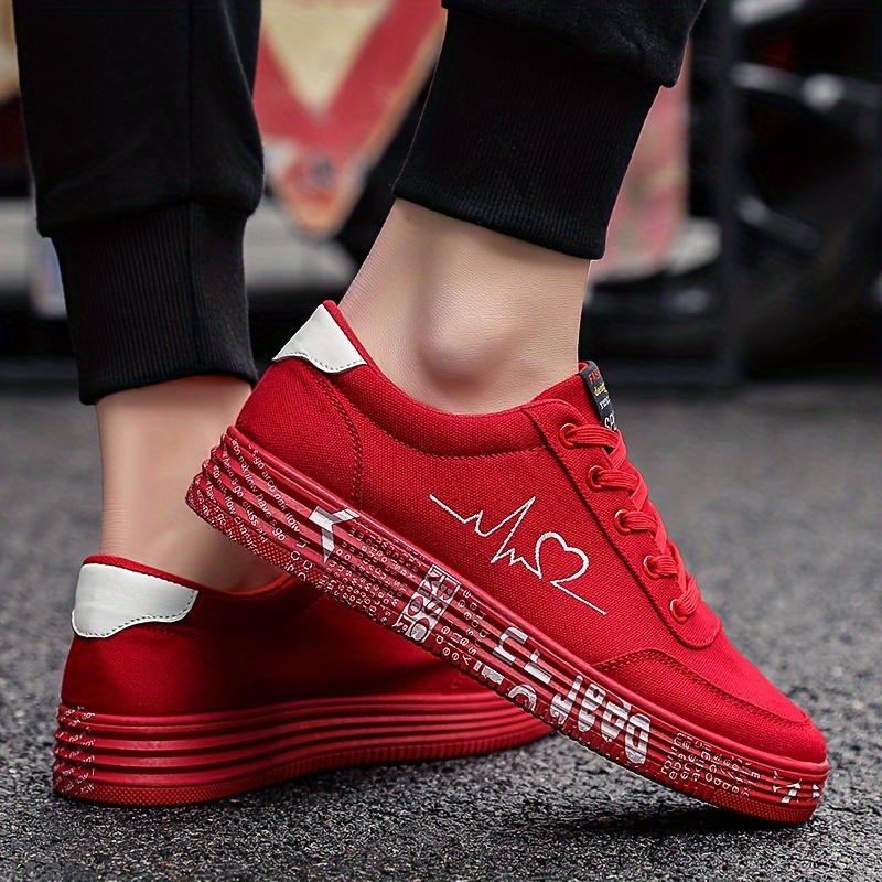 womens solid color casual sneakers heart print lace up platform skate shoes low top valentines day shoes details 7