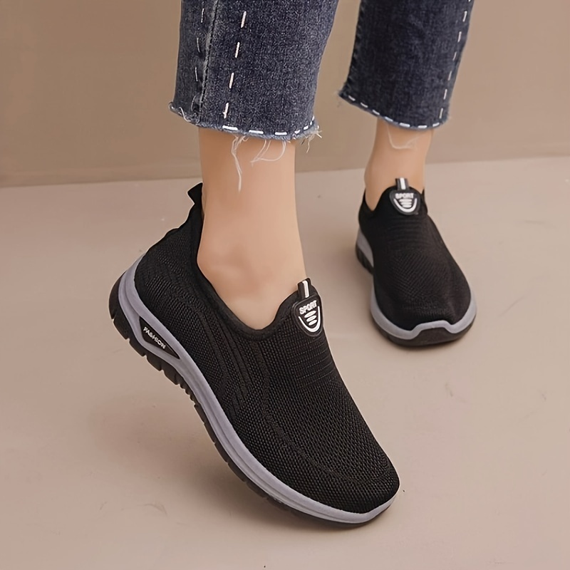 womens solid color trendy sneakers slip on soft sole platform mesh shoes breathable low top walking shoes details 0