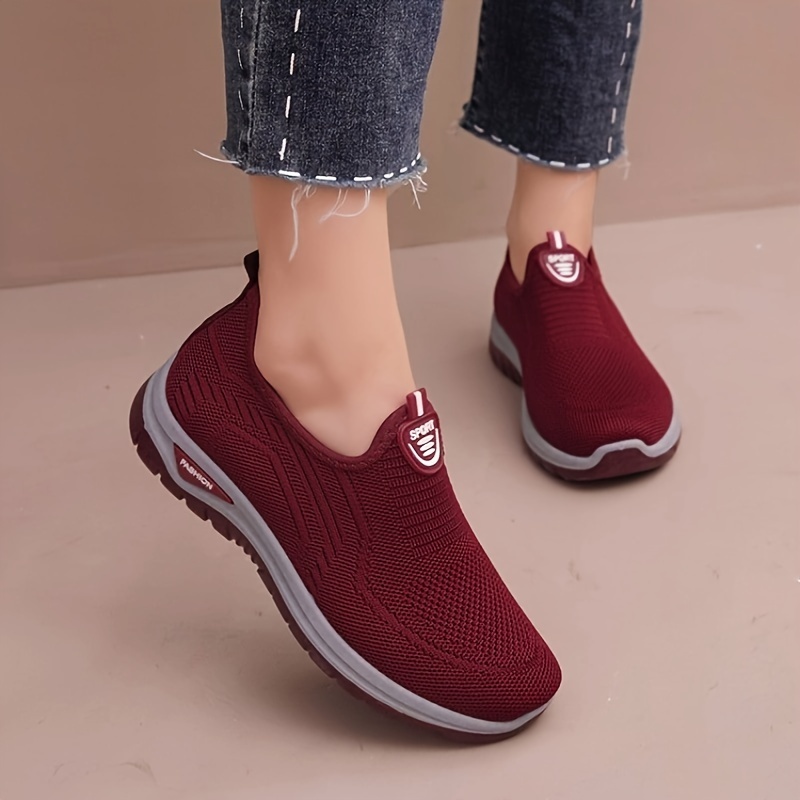 womens solid color trendy sneakers slip on soft sole platform mesh shoes breathable low top walking shoes details 1