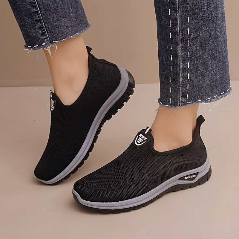 womens solid color trendy sneakers slip on soft sole platform mesh shoes breathable low top walking shoes details 2