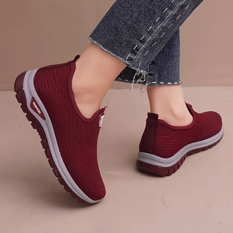 womens solid color trendy sneakers slip on soft sole platform mesh shoes breathable low top walking shoes details 3