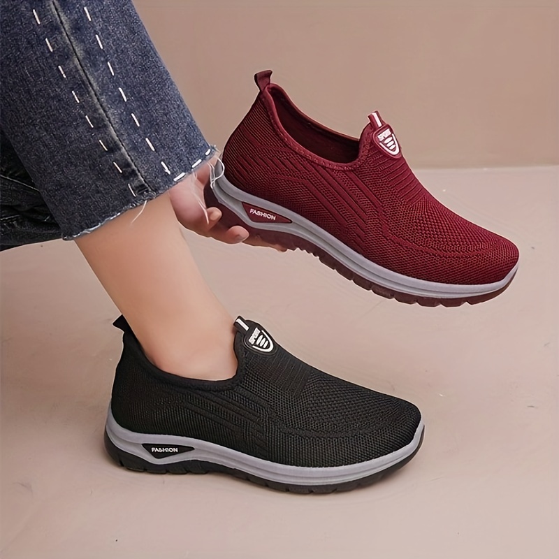 womens solid color trendy sneakers slip on soft sole platform mesh shoes breathable low top walking shoes details 5