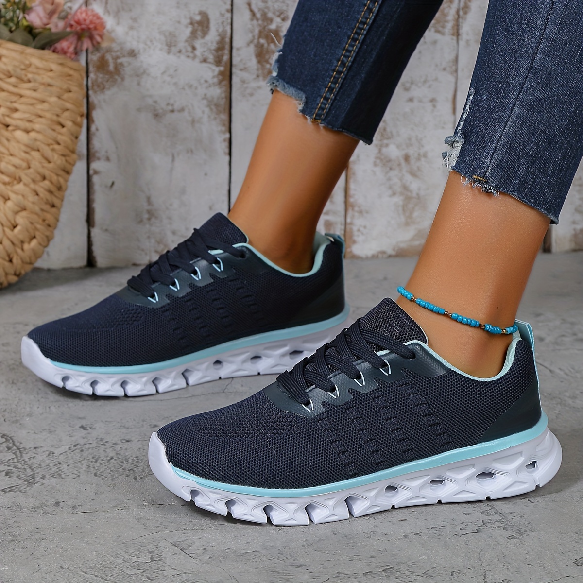 womens solid color casual sneakers lace up soft sole platform walking shoes lightweight non slip shoes details 1