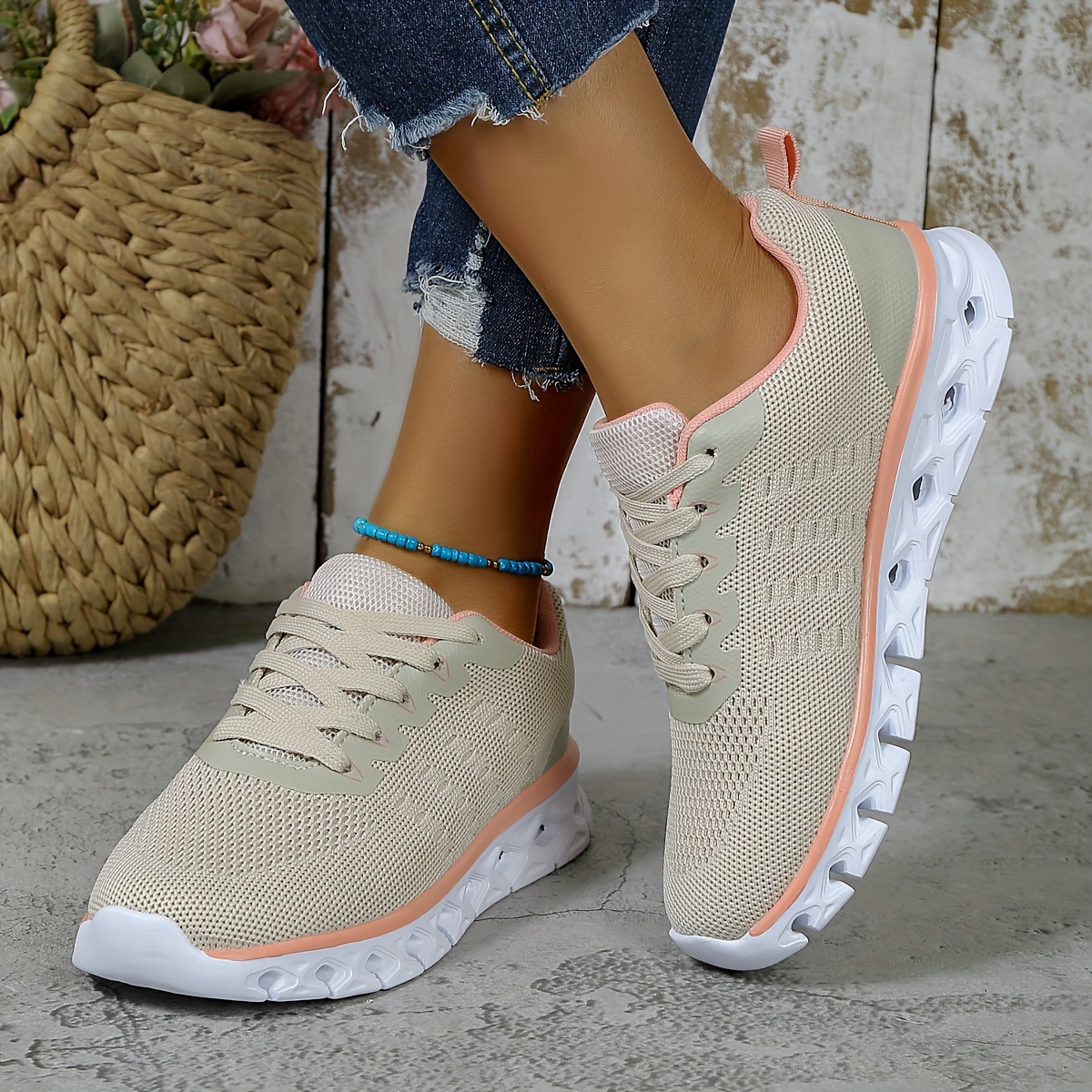 womens solid color casual sneakers lace up soft sole platform walking shoes lightweight non slip shoes details 3