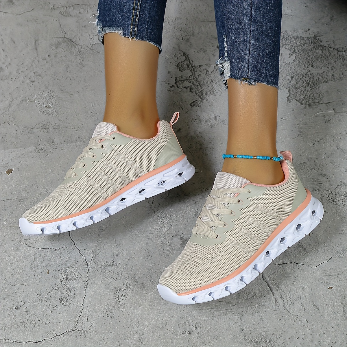 womens solid color casual sneakers lace up soft sole platform walking shoes lightweight non slip shoes details 4