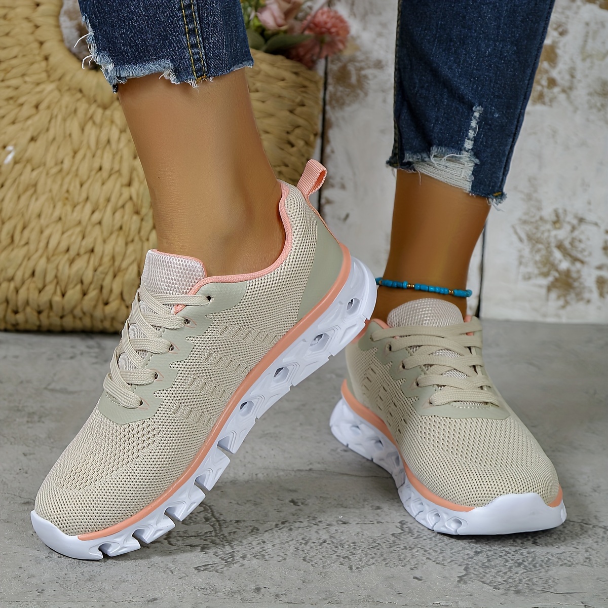 womens solid color casual sneakers lace up soft sole platform walking shoes lightweight non slip shoes details 5