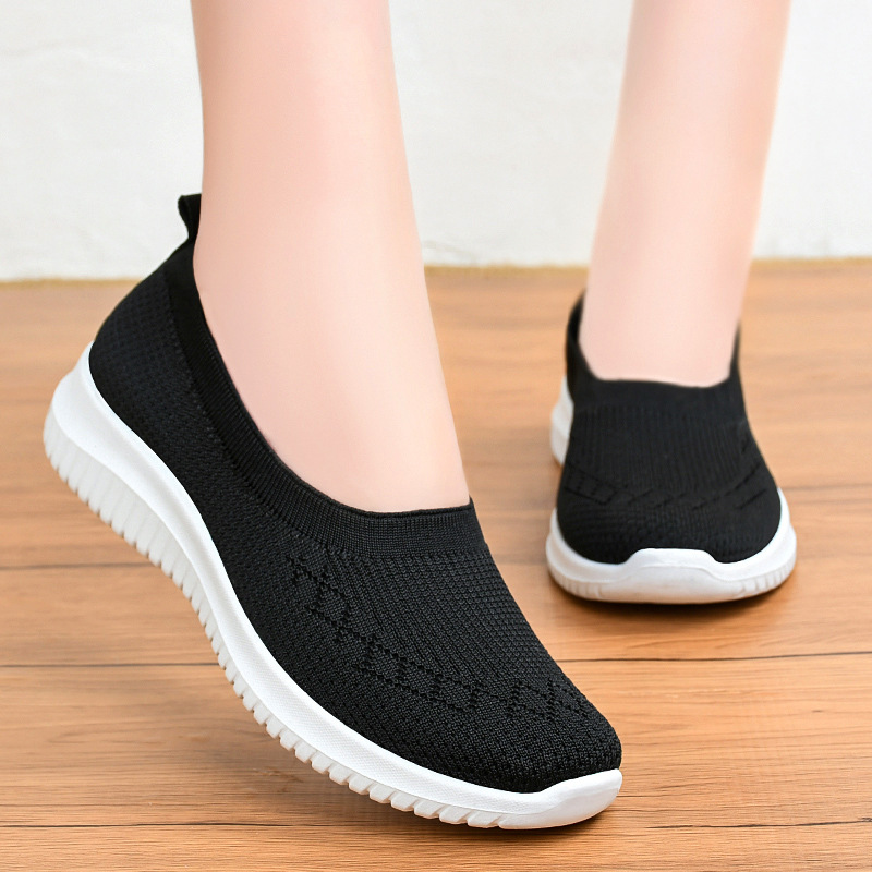 womens mesh breathable canvas sneakers solid color slip on low top shoes casual walking sports shoes details 3