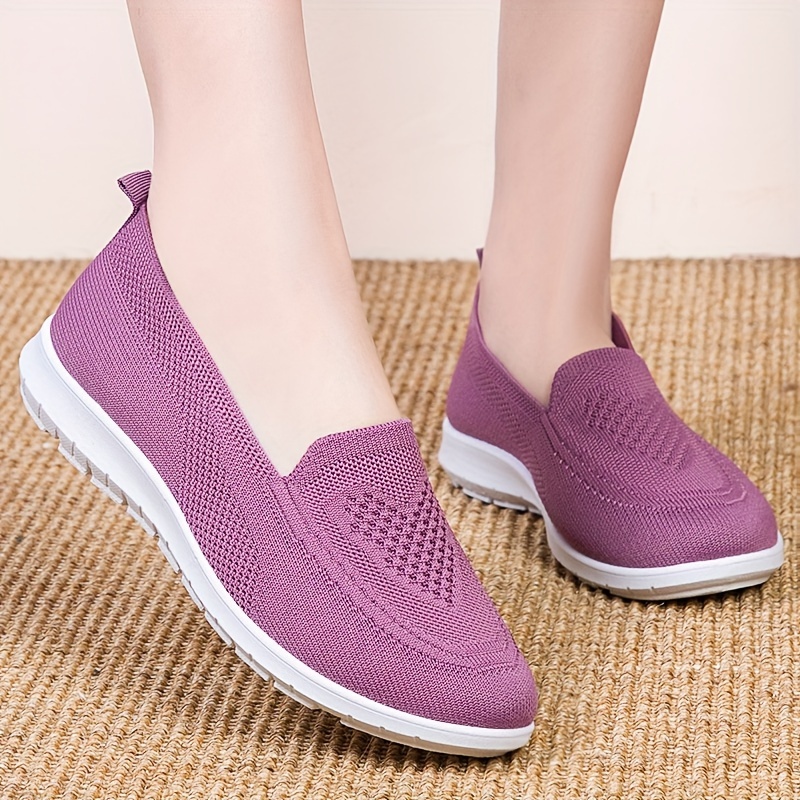 womens solid color knitted sneakers soft sole lightweight slip on walking trainers low top breathable mesh shoes details 2