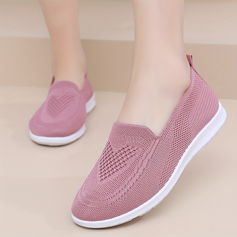 womens solid color knitted sneakers soft sole lightweight slip on walking trainers low top breathable mesh shoes details 4