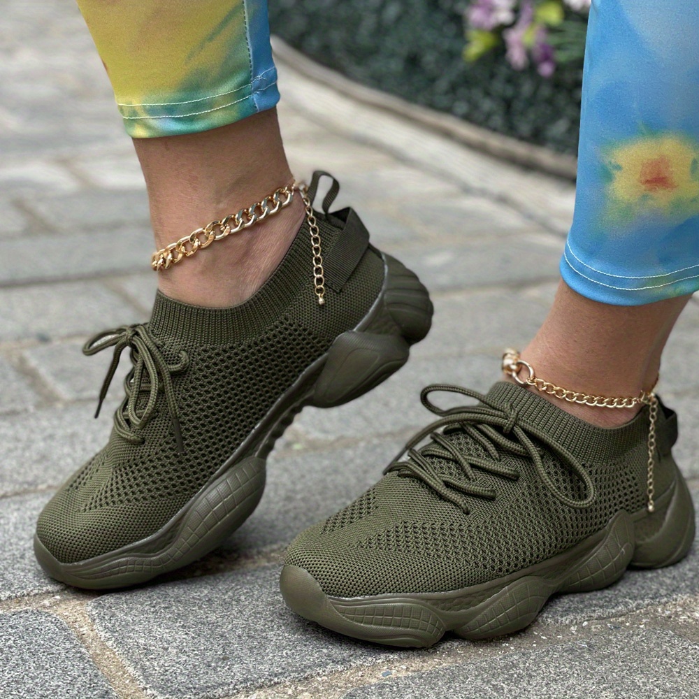 womens breathable knit sneakers casual lace up outdoor shoes lightweight solid color shoes details 13