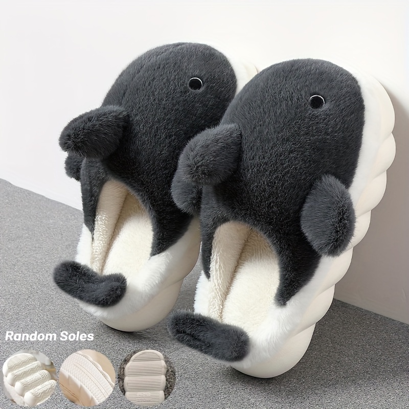 cute shark house slippers anti skid slip on shoes indoor for men soft plush cozy winter shoes details 5