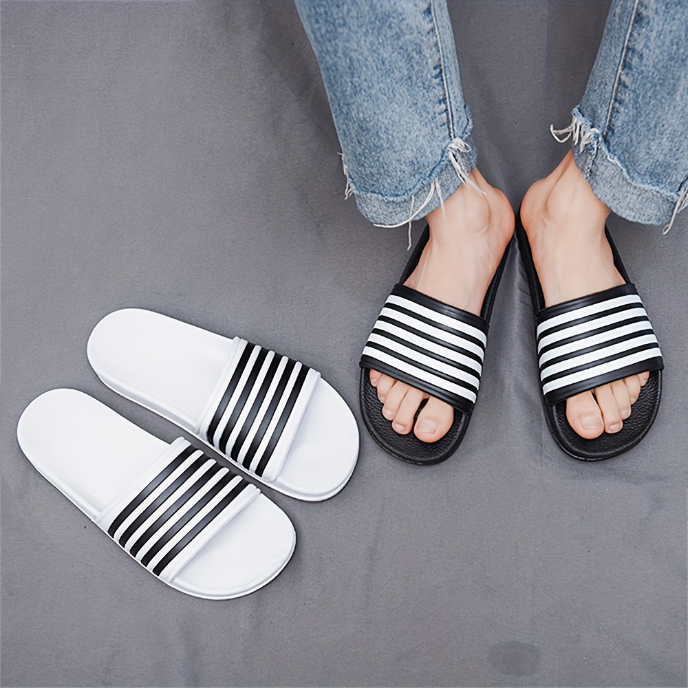 mens striped open toe summer slides soft sole non slip quick drying slip on shoes for indoor outdoor walking and bathroom shower mens beach slides details 7