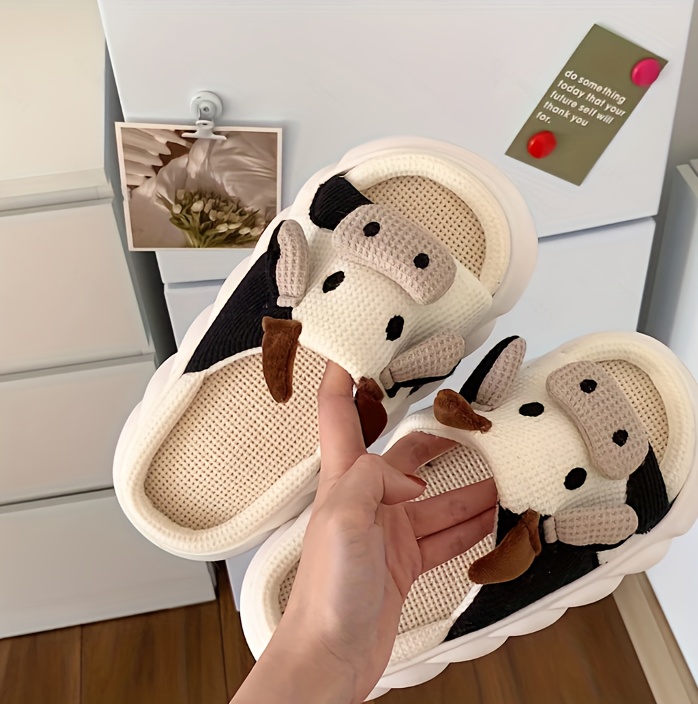 mens cute cow slippers open toe cozy house slippers anti skid slip on shoes indoor for spring fall details 1