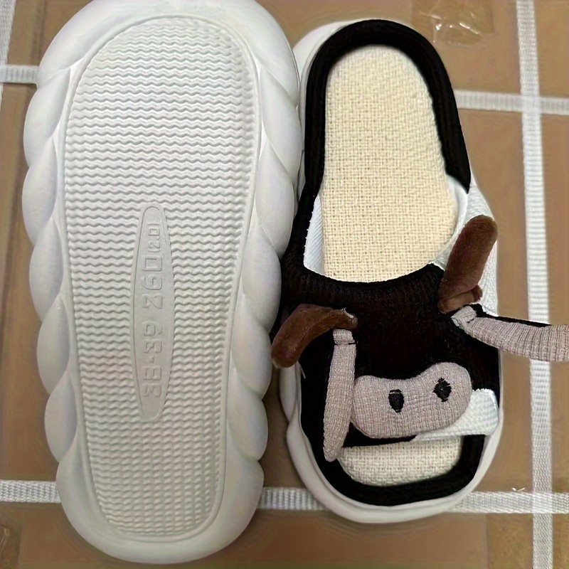 mens cute cow slippers open toe cozy house slippers anti skid slip on shoes indoor for spring fall details 4