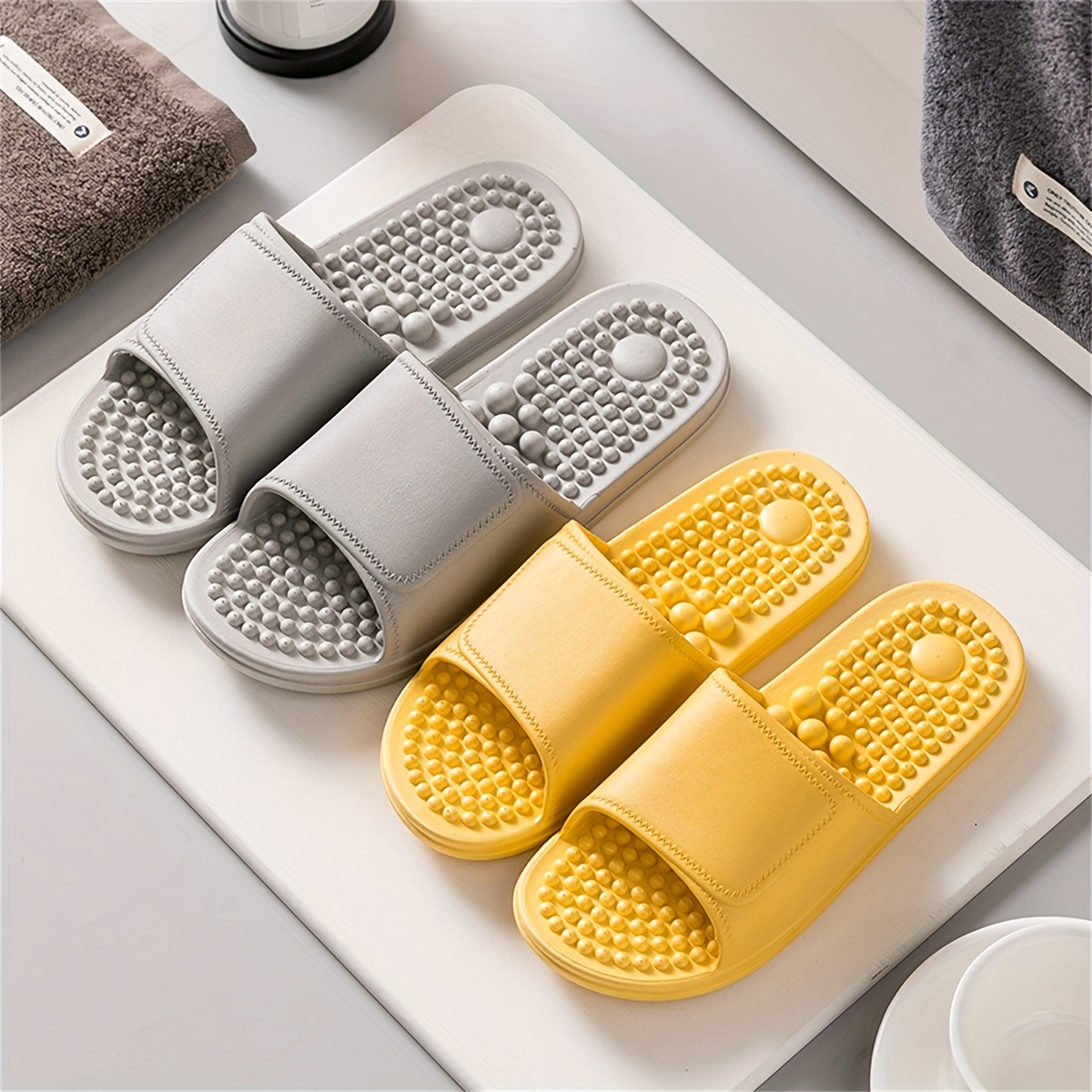 mens solid massage slides for summer non slip quick drying open toe slippers for indoor walking and bathroom shower details 1