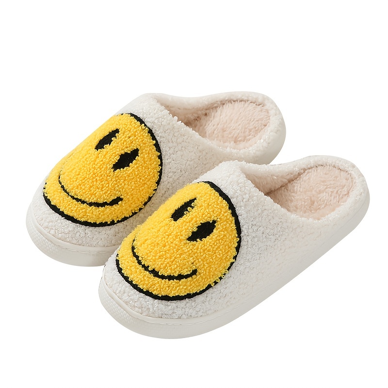 casual sandals, mens trendy smile face pattern warm plush comfortable slippers fuzzy comfy non slip slides casual sandals for indoor bedroom winter details 1