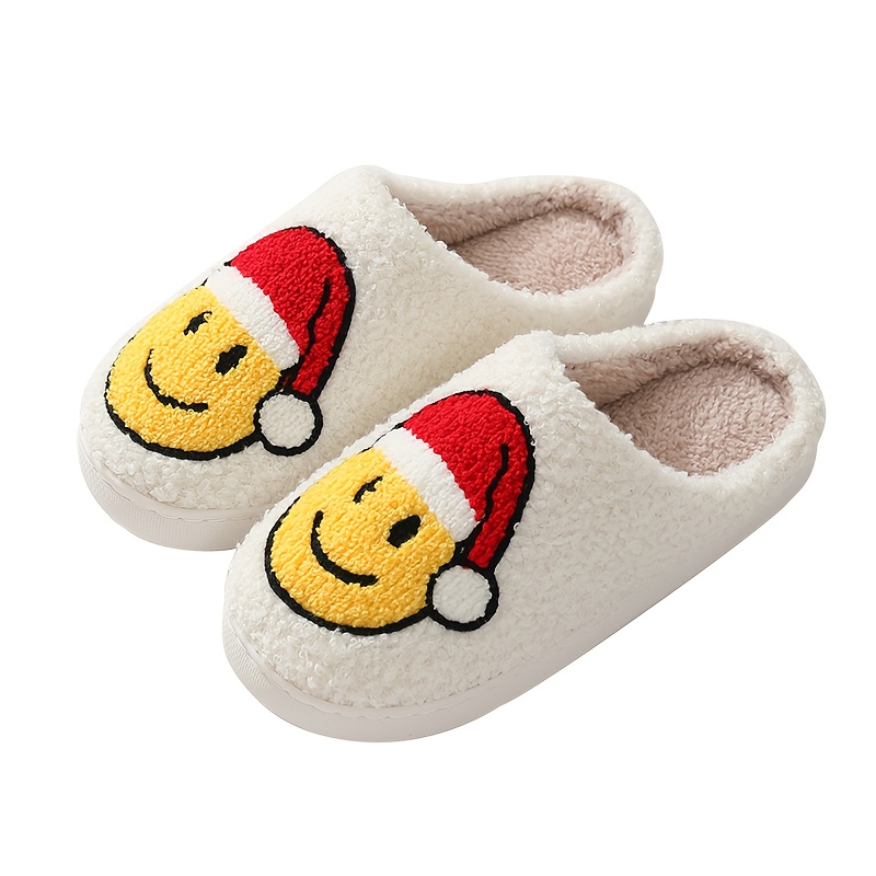 casual sandals, mens trendy smile face pattern warm plush comfortable slippers fuzzy comfy non slip slides casual sandals for indoor bedroom winter details 3