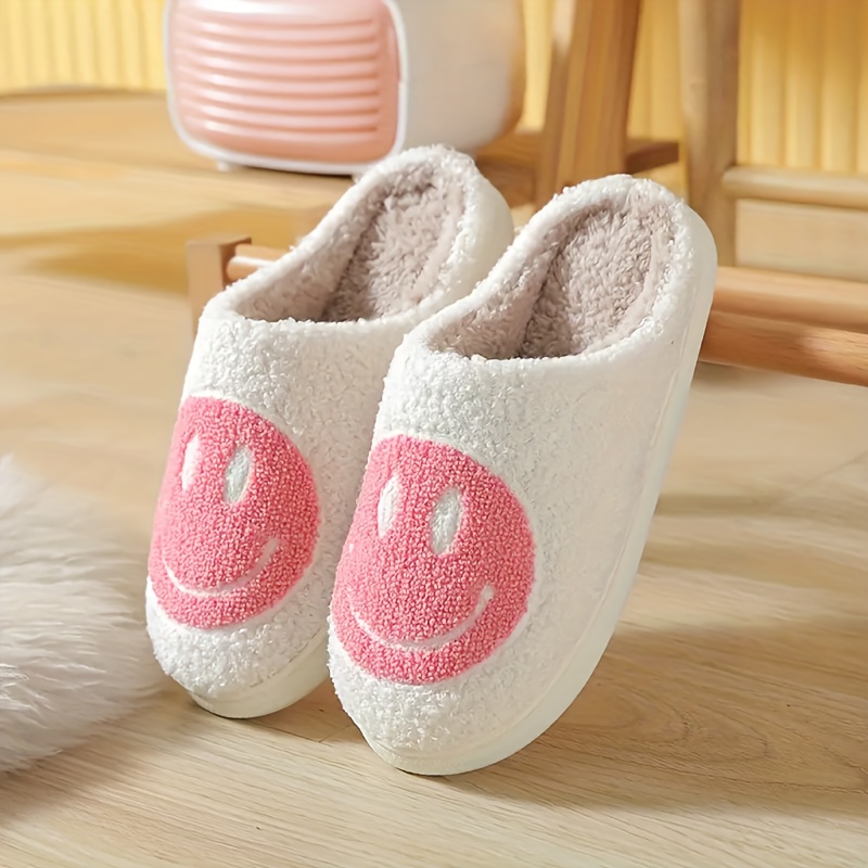 casual sandals, mens trendy smile face pattern warm plush comfortable slippers fuzzy comfy non slip slides casual sandals for indoor bedroom winter details 4