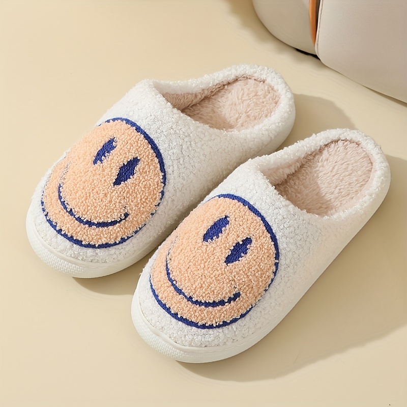 casual sandals, mens trendy smile face pattern warm plush comfortable slippers fuzzy comfy non slip slides casual sandals for indoor bedroom winter details 6