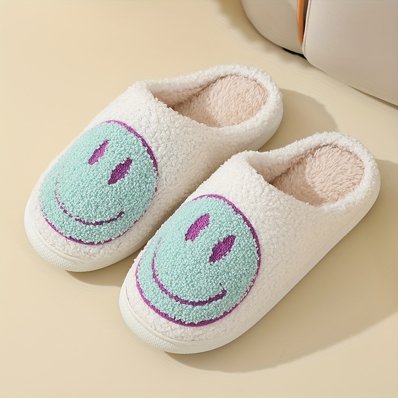 casual sandals, mens trendy smile face pattern warm plush comfortable slippers fuzzy comfy non slip slides casual sandals for indoor bedroom winter details 7