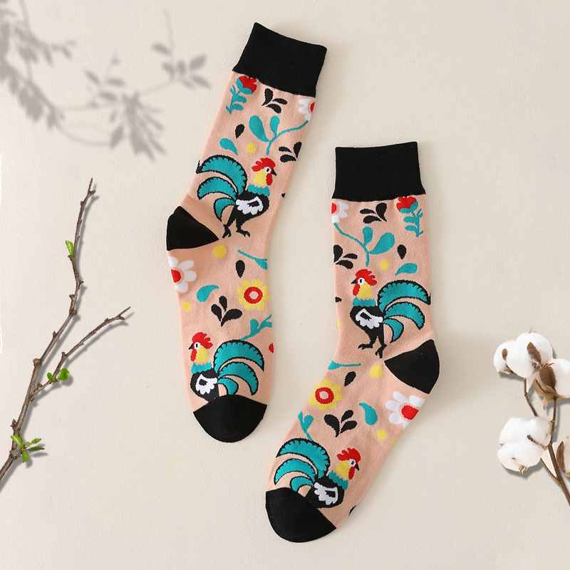 music festival casual crew socks funny colorful chicken pattern mid tube socks womens stockings hosiery details 2