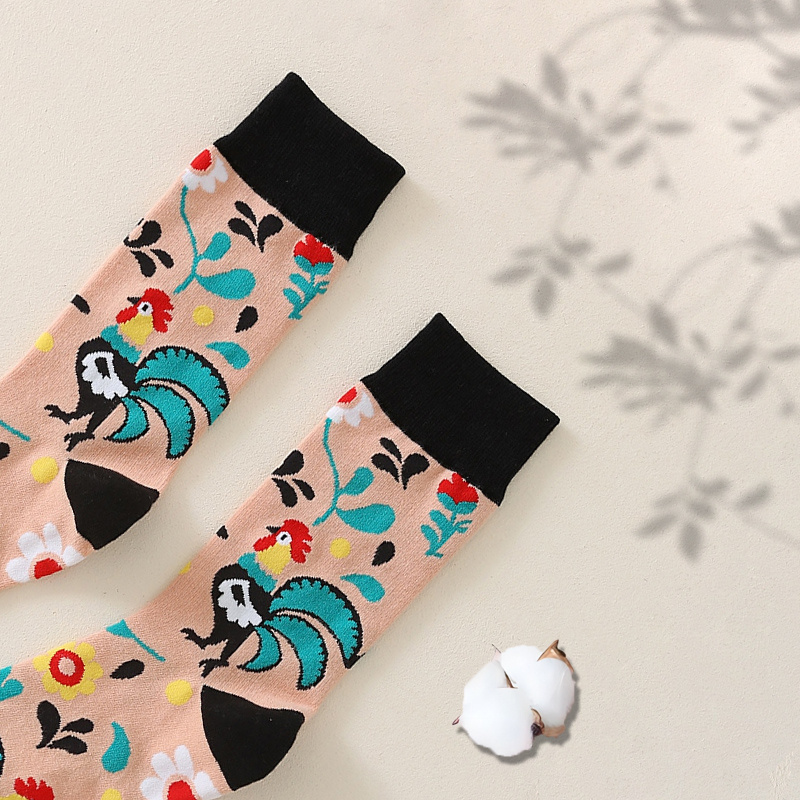 music festival casual crew socks funny colorful chicken pattern mid tube socks womens stockings hosiery details 4